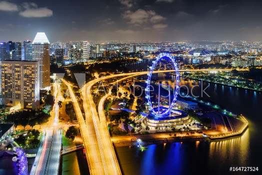 Picture of Top view of Bayfront Avenue and giant Ferris wheel Singapore